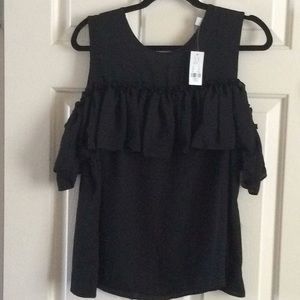 Black ruffled cold shoulder top